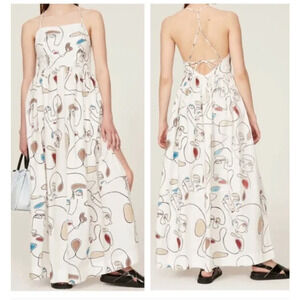 Bassike Faces Dress Print Knot Maxi White Size M
